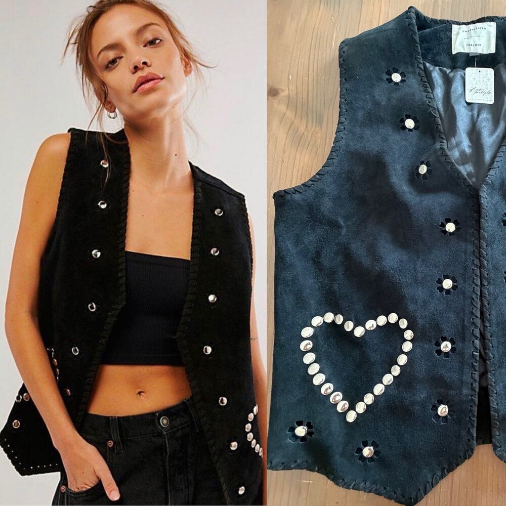 Free people Understated Leather Western Rachel Love Suede Vest nwt lg black